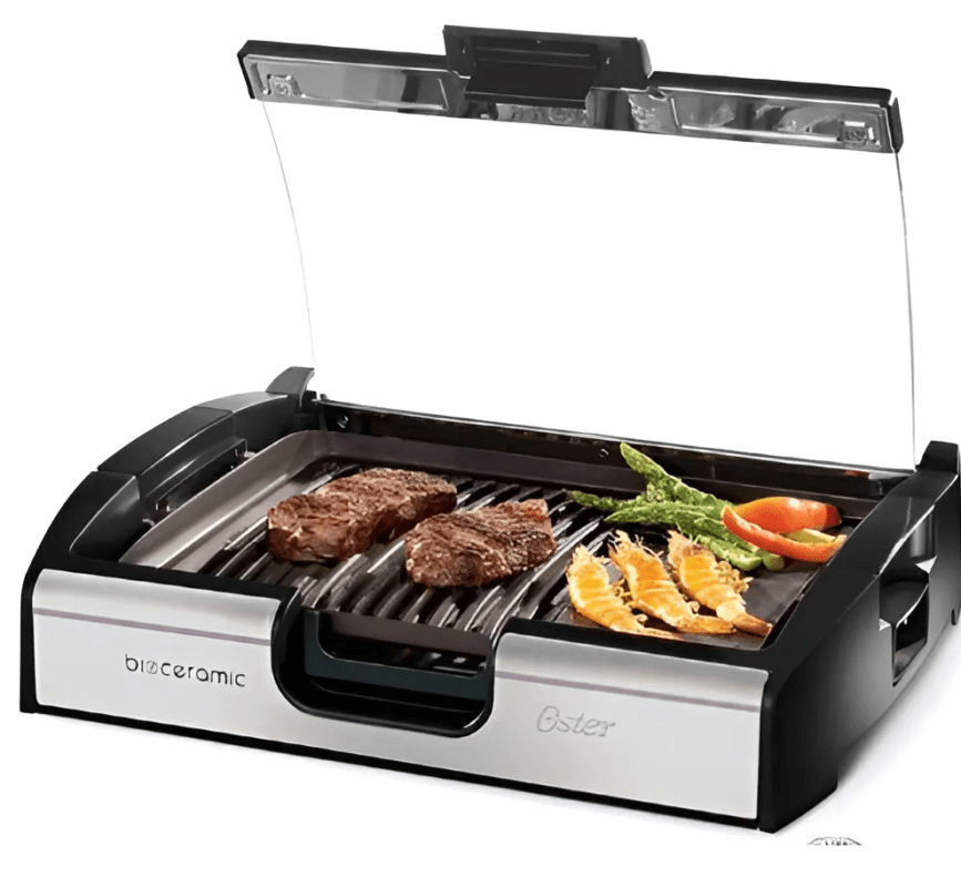Parrilla Y Plancha Electrica Tapa De Vidrio Oster Ckstgr3006