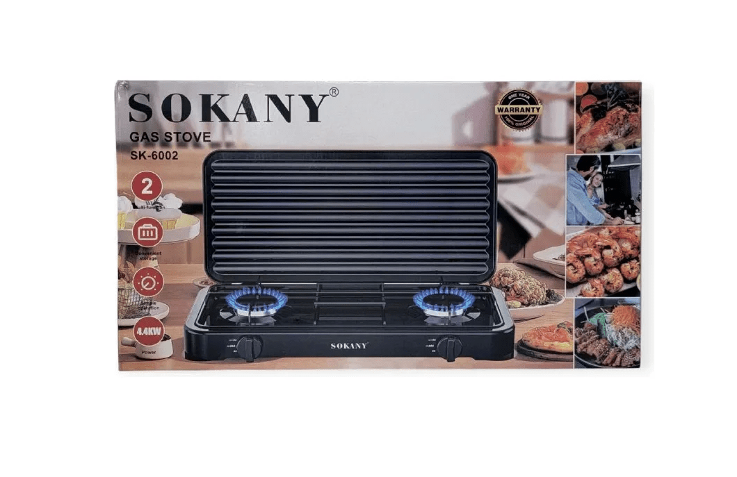 Cocineta A Gas Con Tapa De 2 Quemadores Sokany Sk-6002 - Imagen 2
