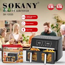 Freidora De Aire Sokany 5.5 Litros 2 Canastas Sk-10055 - Imagen 2