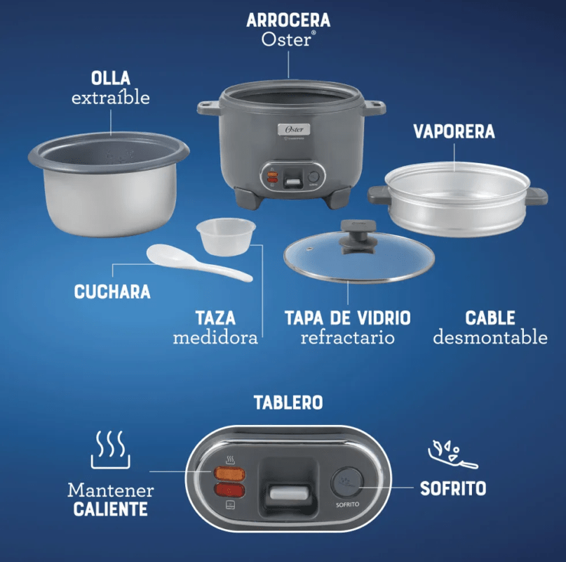 Arrocera Oster 3 En 1, Función Sofrito Vaporera 2.2 litros Ckstrc12dfsk - Imagen 5