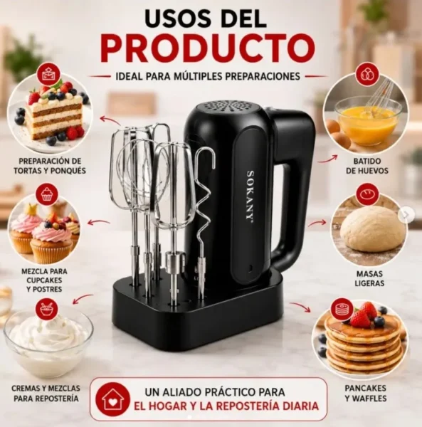 Batidora De Mano Eléctrica Sokany 400w 5 Velocidad Sk-02045 - Imagen 5