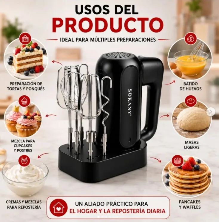 Batidora De Mano Eléctrica Sokany 400w 5 Velocidad Sk-02045 - Imagen 5