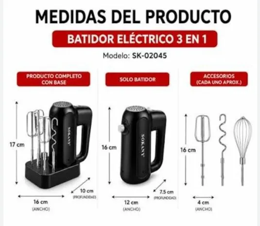 Batidora De Mano Eléctrica Sokany 400w 5 Velocidad Sk-02045 - Imagen 4