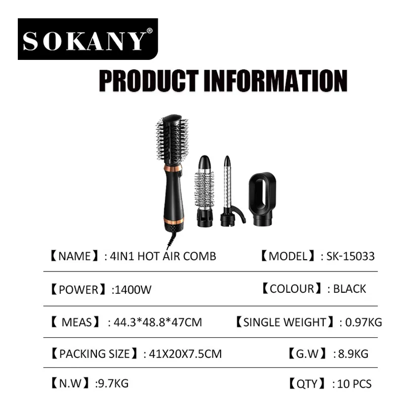 Cepillo Secador 4 En 1 Pinceles De Estilo Sokany Sk-15033 - Imagen 3