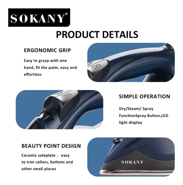 Plancha De Ropa Sokany Suela Cerámica 1600w Sk-11041 - Imagen 4