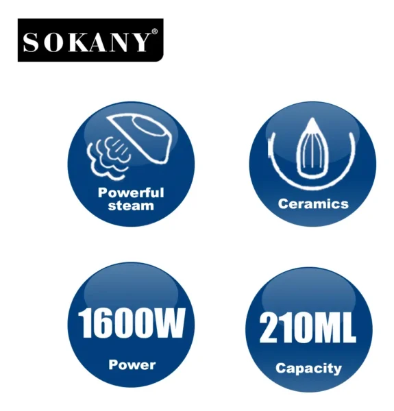 Plancha De Ropa Sokany Suela Cerámica 1600w Sk-11041 - Imagen 3