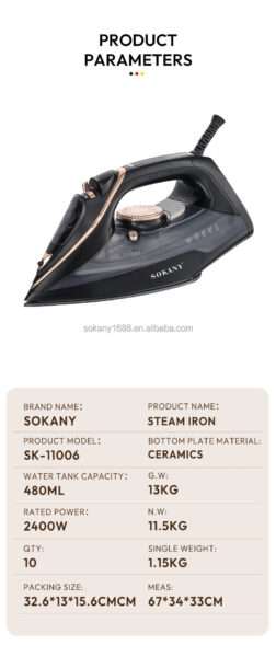 Plancha De Ropa Sokany Suela De Ceramica 2400w Sk-11006 - Imagen 3