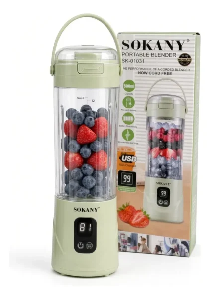 Licuadora Personal Vaso De Vidrio Recargable Usb Sokany 500ml Sk-01031