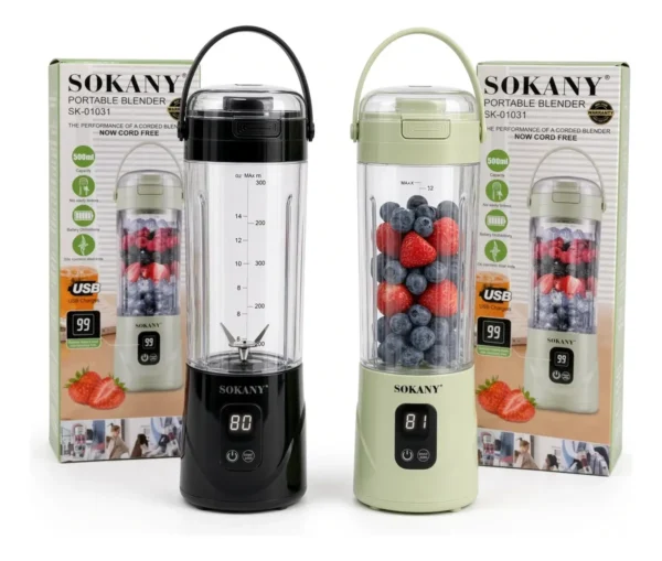 Licuadora Personal Vaso De Vidrio Recargable Usb Sokany 500ml Sk-01031 - Imagen 2