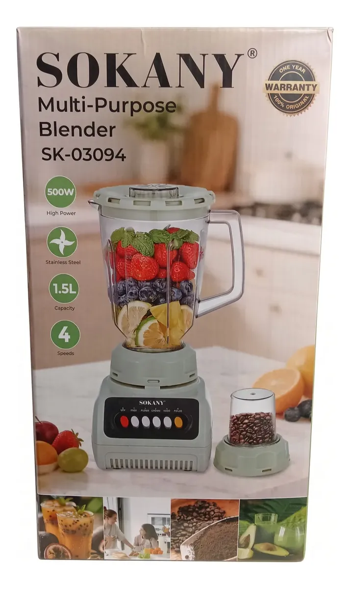 Licuadora 4 Velocidades + Mini Picatodo Sokany Sk-03094 - Imagen 2