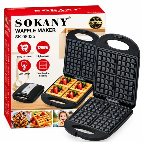 Waflera Eléctrica Sokany Placa Antiadherente 4 Rebanadas Sk-08035